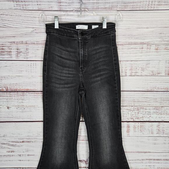 KanCan Y2K Jeans 25 Black Ultra High Rise Extreme Flare Distressed Frayed Hem - Picture 2 of 10